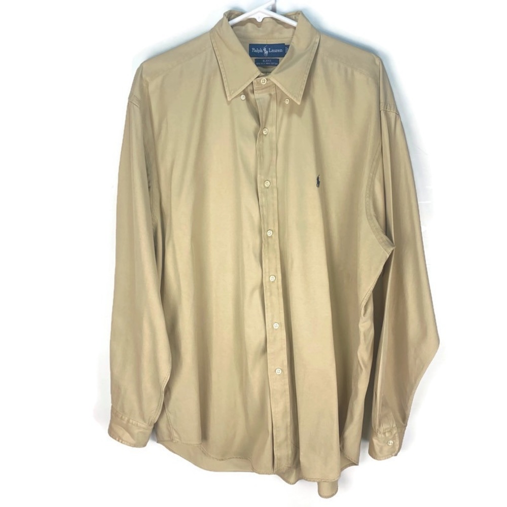 Men’s Polo Ralph Lauren Blue Label Long Sleeve Shirt Tan Silk Blake